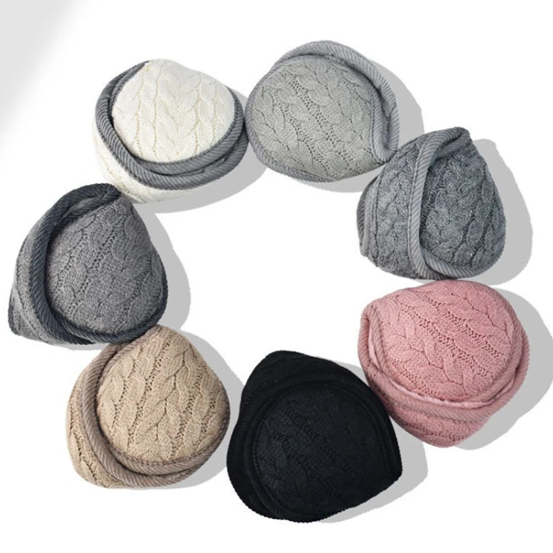 Orejeras de punto cálidas Unisex para mujer, calentador de orejas plegable de Color puro para invierno, esquí, nieve, ciclismo