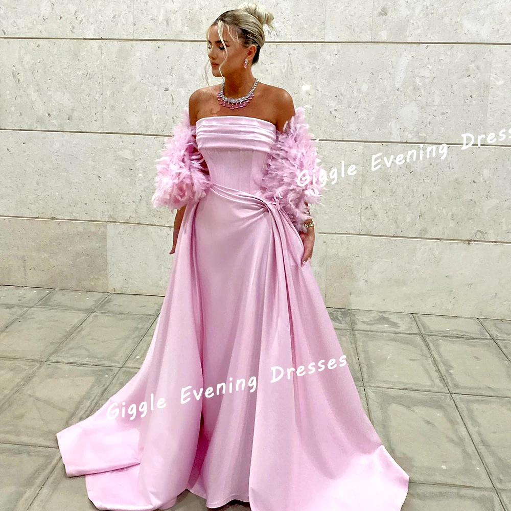 Giggle Satin Feathers Close-Fitting Prom Gown Saudi Arab Strapless Elegance Floor-Length Evening Party Dresses for Women 2024