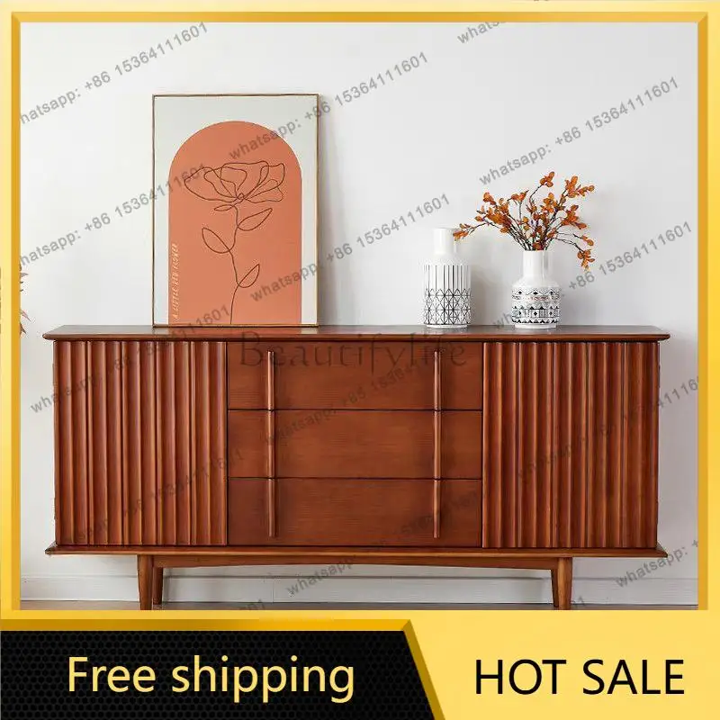 ZJ. Internet celebrity retro American boxwood minimalist dining side cabinet small apartment living room wall locker