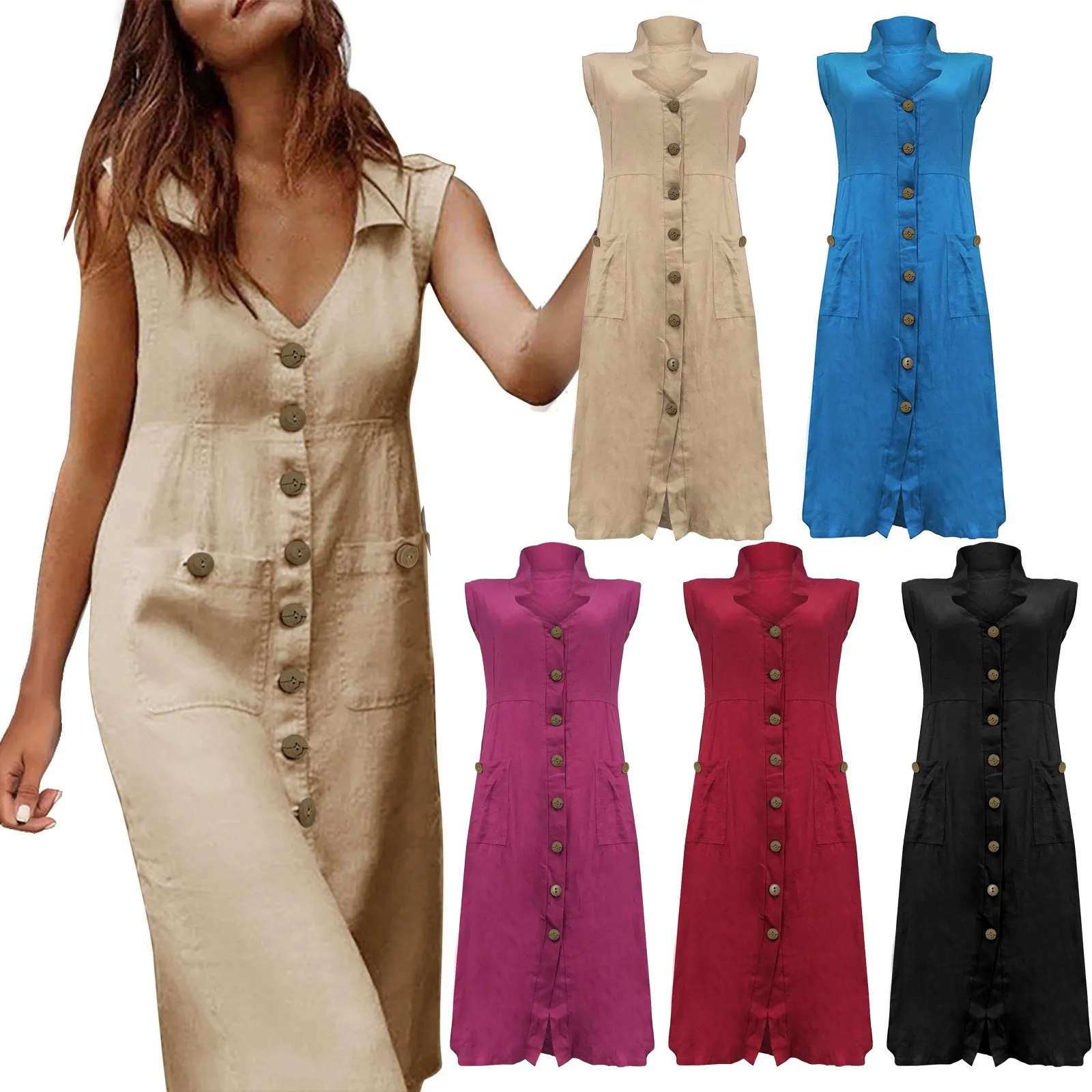 Button Up Shirt Women Casual Dress Pocket Design Multi Color Female Elegant Sexy Dresses Party Night Holiday Vestidos