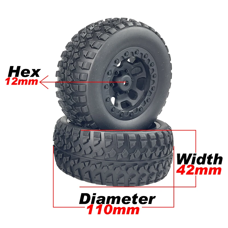 VRX Racing 4pcs Rc Wheels Tires 110mm Diameter 12mm Hex Hub Rubber for 1/10 Monster Truck Off Road Buggy Rc Car Parts 10856