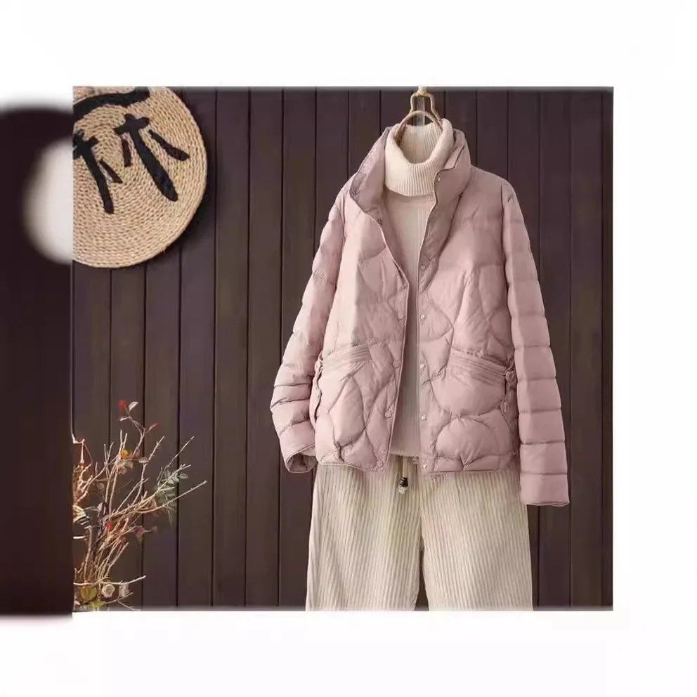 女性軽量ショートダックダウンジャケット秋冬新ファッションスタンドカラースリムフィットカジュアルダウンコート女性 JK-244