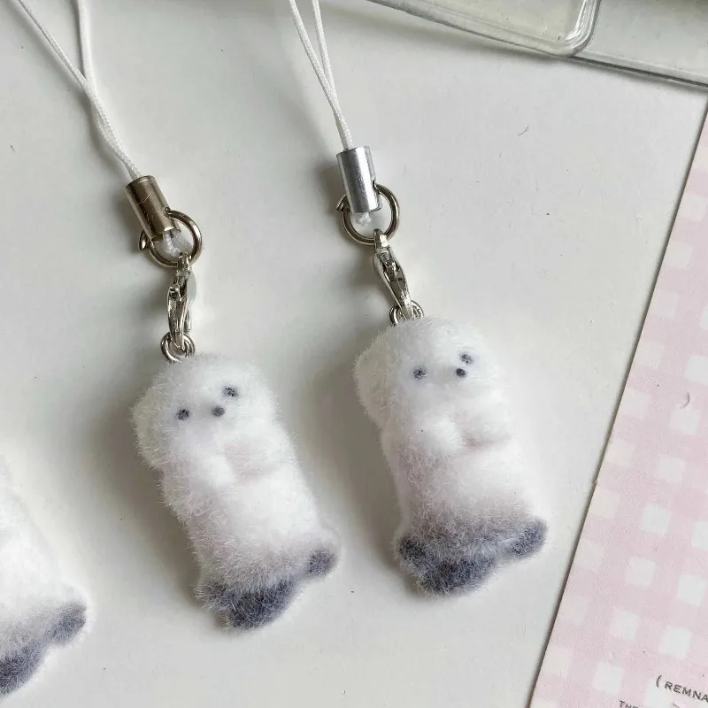 5pcs Creative Mini Seal Shape Keychain Phone Charms Strap Flocking Pendant For Bag Keychain With Pendant