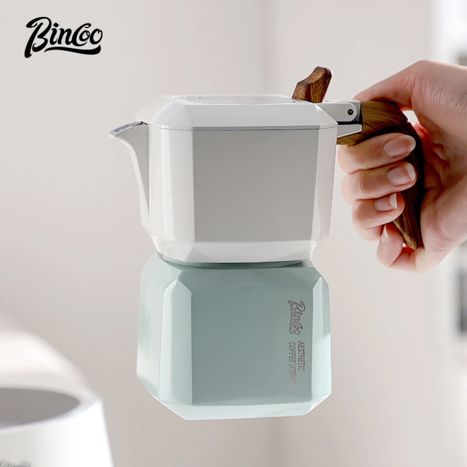 Bincoo Professional Dual Valve Moka Pot, Square Cube Coffee Maker, Aluminum Portable for Home & Camping