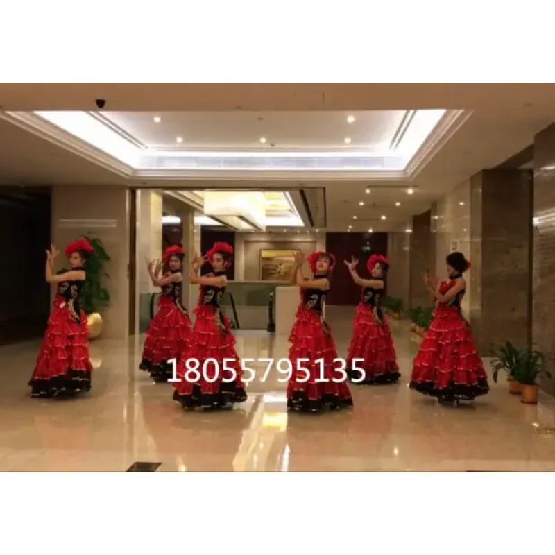 Traje de samba de dança de tourada espanhola feminino palco cancan vestido grande 720