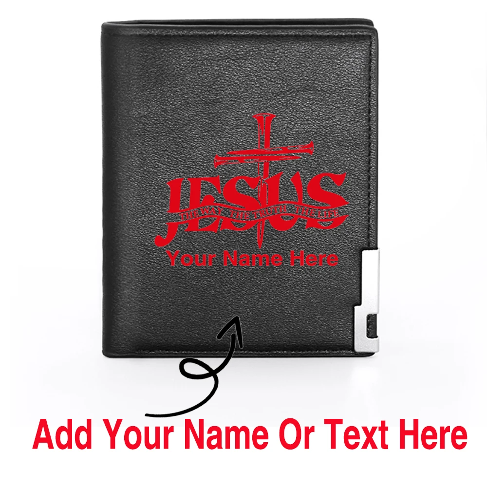 

Personalized Jesus Cross Customized Your Name Or Text PU Short Wallet, Funny Men's Card Holder Your Own Design Purse