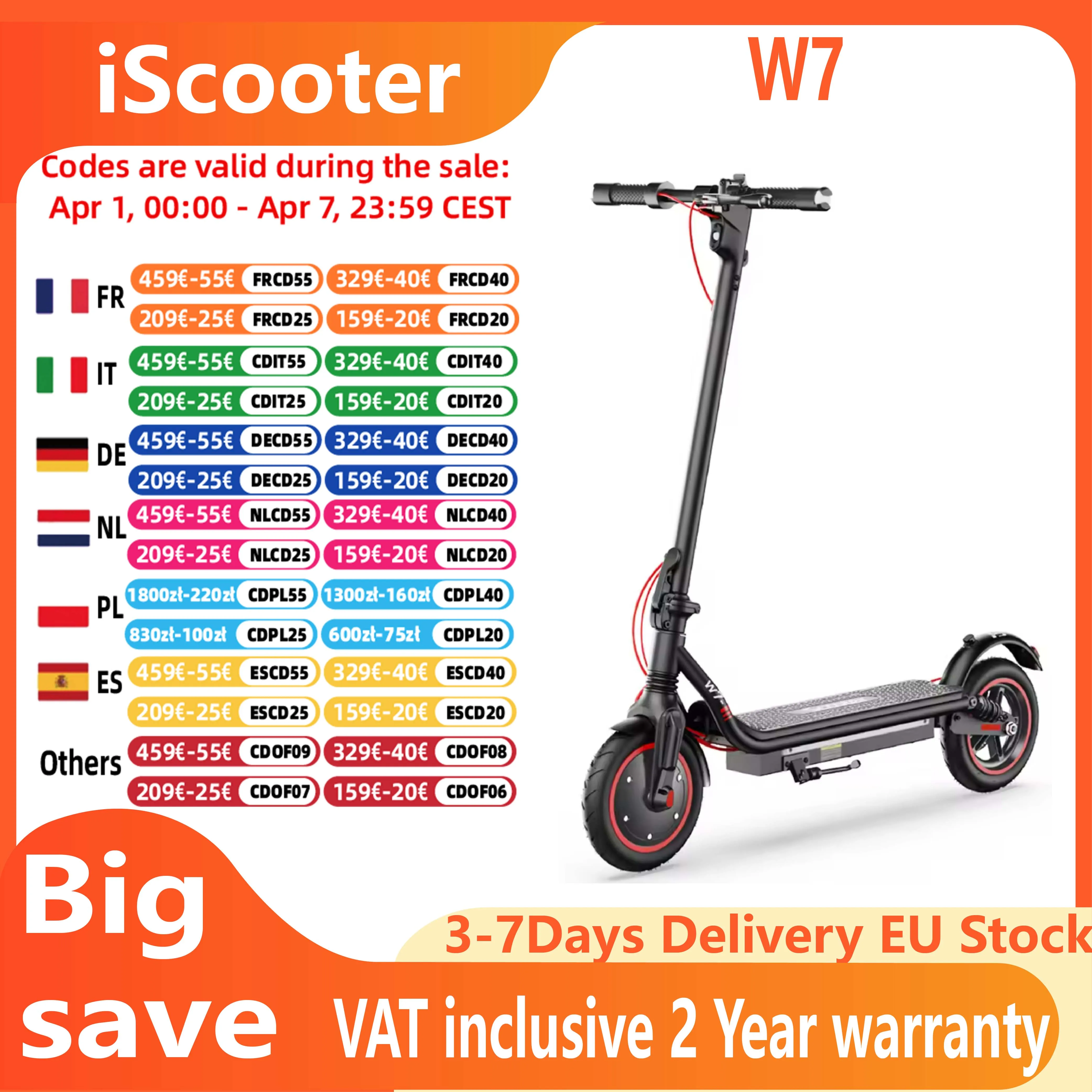 Trottinette électrique portable iScooter W7 650W 42V10.5Ah avec pneus de 8,5 pouces, pour ville et tout-terrain, incluant des fonctions logicielles via application.