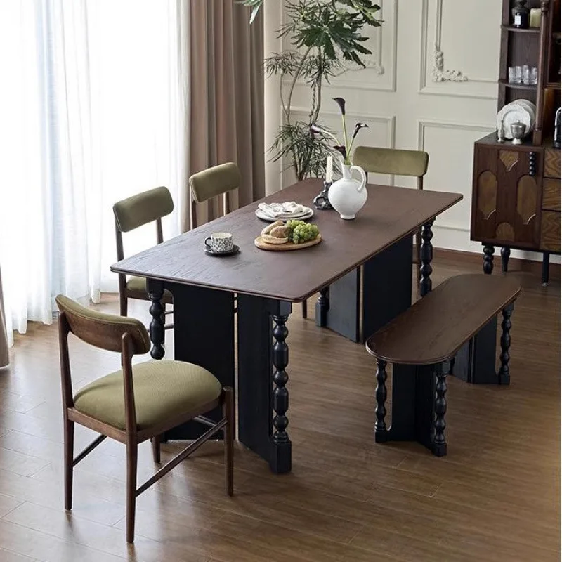 French retro solid wood rectangular dining table Home antique square table Dining table Multifunctional meeting desk Restaurant