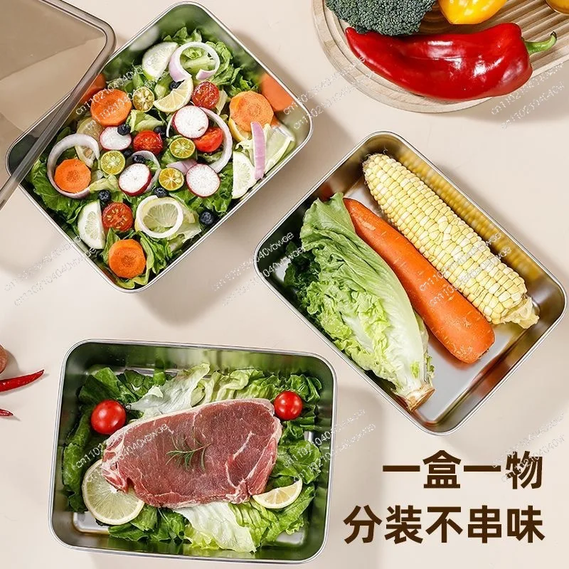 Food grade stainless steel vegetable plate 316 kitchen raw pickled food special rectangular stainless steel towel plate with lid