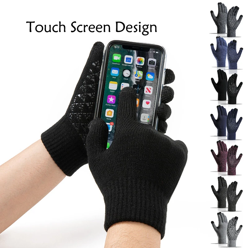 Touchscreen Gloves Winter Warm Anti Slip Knitted Gloves Men Women Plus Fleece Cycling Driving Wool Touch Screen Gloves Mittens