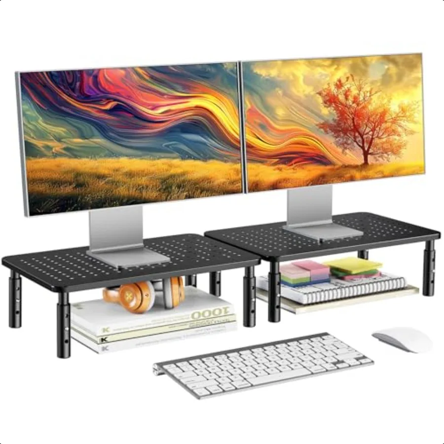 

Monitor Stand for Desk Computer Monitor Stand Height Adjustable Monitor Riser for 2 Monitors Laptop Stand for Desk 2 Pack Black