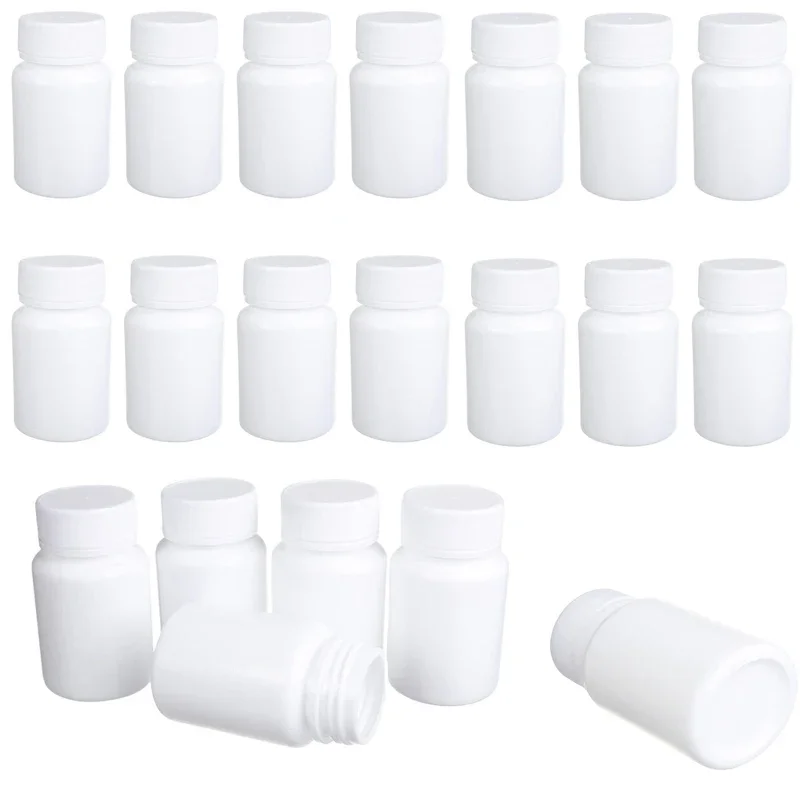 10 Uds. Botellas de pastillas médicas HDPE de plástico blanco vacío de 15ML-100ML con tapas tabletas de pastillas portátiles cápsula contenedores de polvo sólido