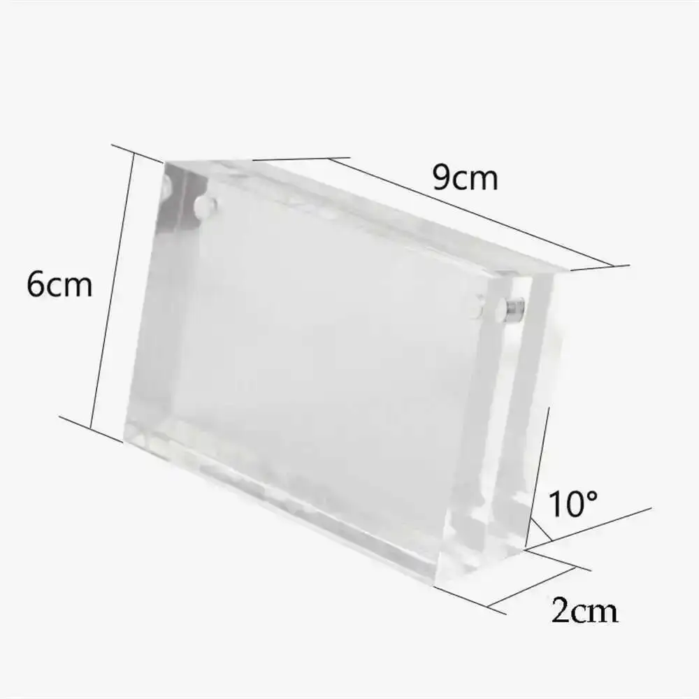 60*90mm Price Tag Name Card Display Acrylic Magnetic Picture Photo Frame Declining Desk Sign Frame Ad Block Label Display Stand