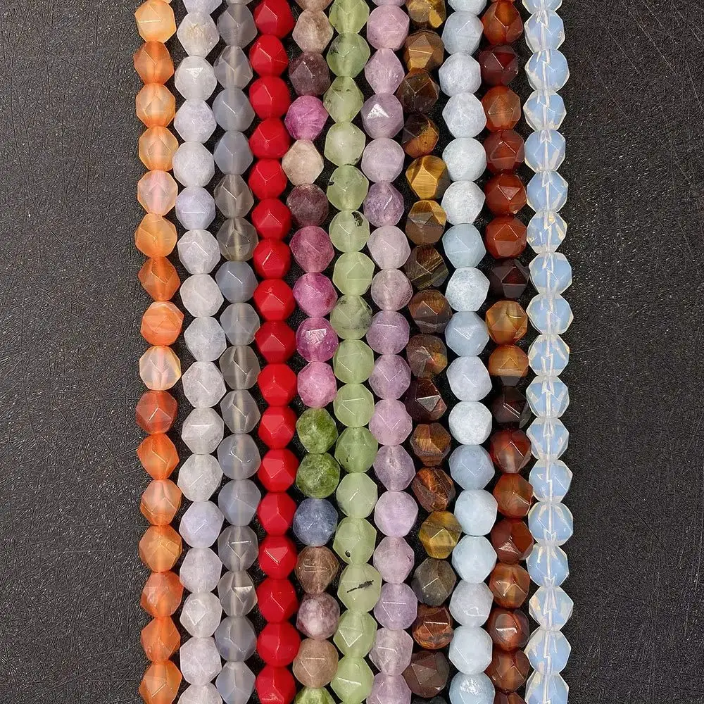 

6-10mm Geometric Faceted Natural Semi-Precious Straight Hole Loose Beads 1 Strand DIY Creative Necklaces Bracelets Accessory