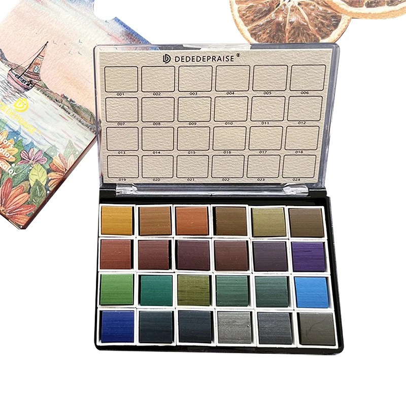 12/24 Colors Retro Solid Watercolor Set Portable Professional Metallic Water Color Paints Artist Beginner Painting Art Supplies