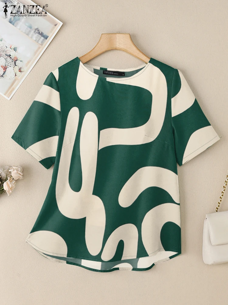 

ZANZEA Casual Half Sleeve Women's Blouses Fashion All-Over Printing O Neck Blusas Mujer 2025 Summer Everyday Commute T-shirts