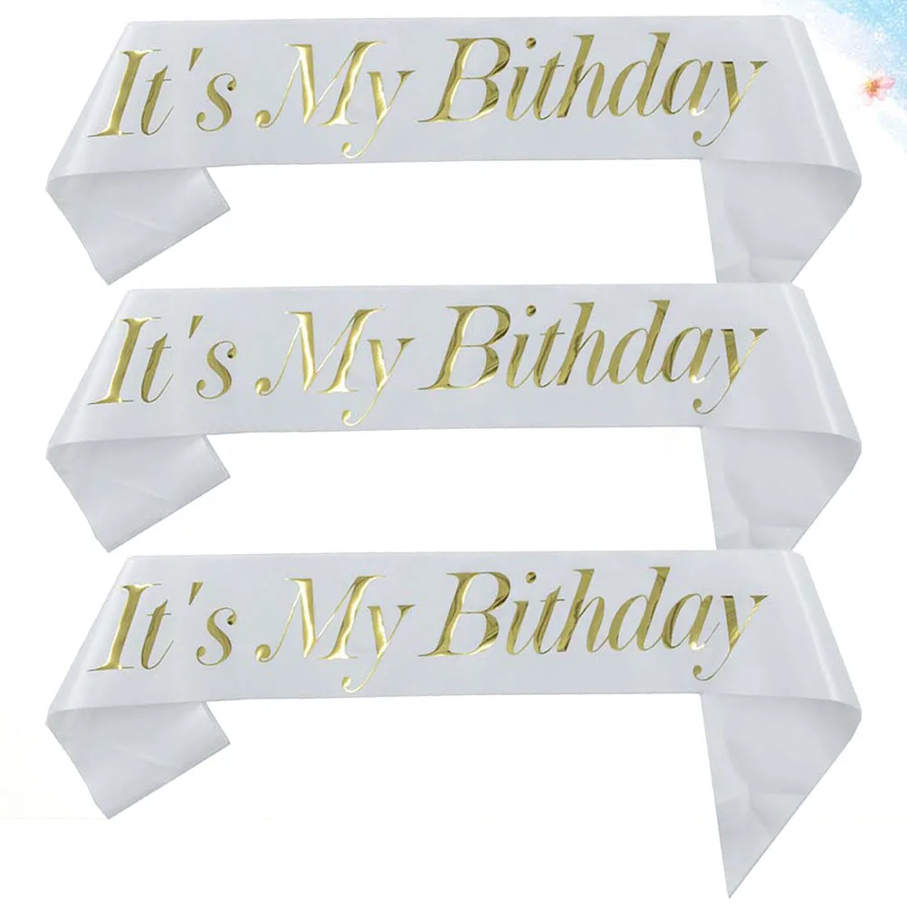 

3pcs Birthday Sash Gold Stamping Letter Printing Satin Party Decorative Bronzing Etiquette Waist Belt One Size Fits Most