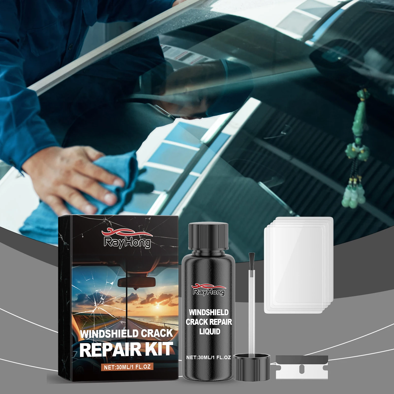 طقم تصليح الزجاج الأمامي 30 مللي الشقوق طقم تصليح الزجاج زجاج السيارة الأمامي الكراك إصلاح السائل لرقائق الشقوق