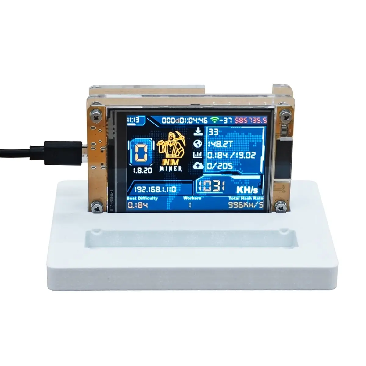 A86G NEW 2X 1030KH/S +2 Slots Stand Upgraded Bitcoin Crypto Solo Miner 2.8 Inch Smart Display Miner for Home