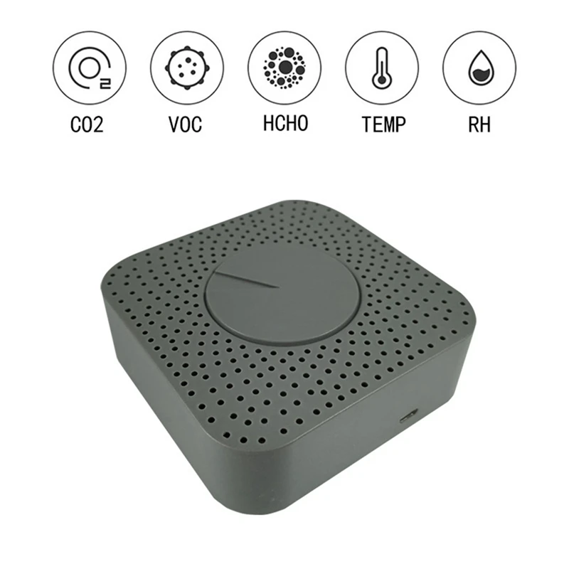 Wifi Luchtkwaliteit Monitor 5-in-1 Lucht HCHO/CO2/VOC/Temperatuur/Vochtigheid Detector Afstandsbediening Alarmfunctie, Duurzaam