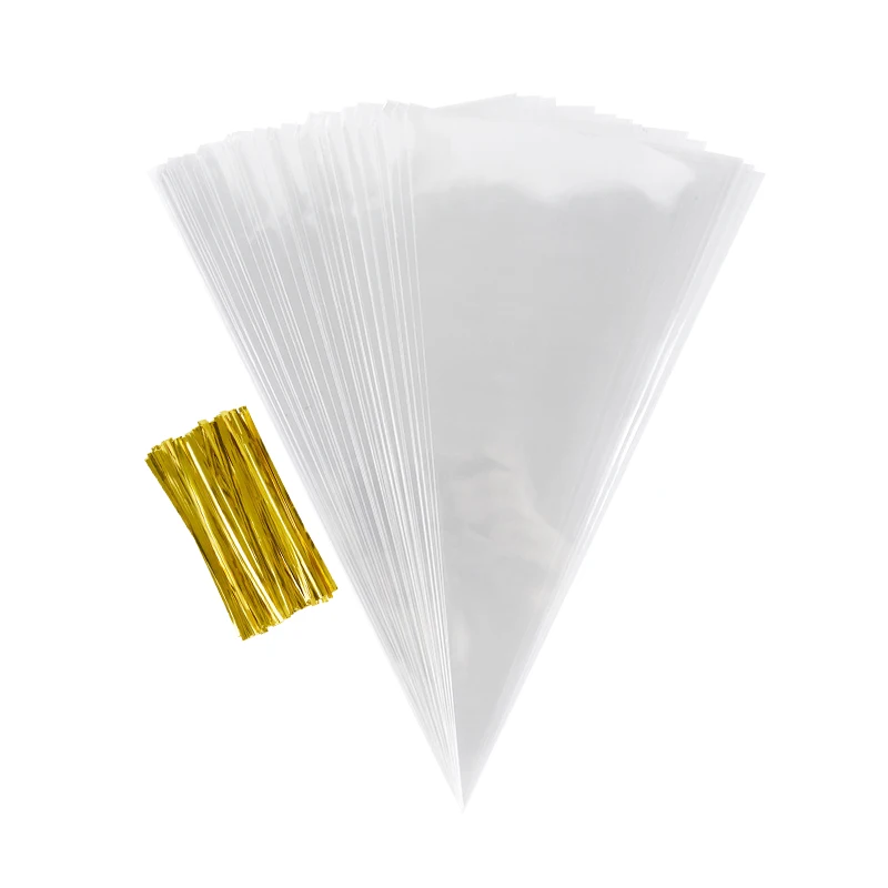 50 stuks Clear Cone Snoep Opbergzakken Kegels Transparante Plastic Zak Popcorn Snoep Zakken voor Baby Douche Bruiloft Zakken Levert