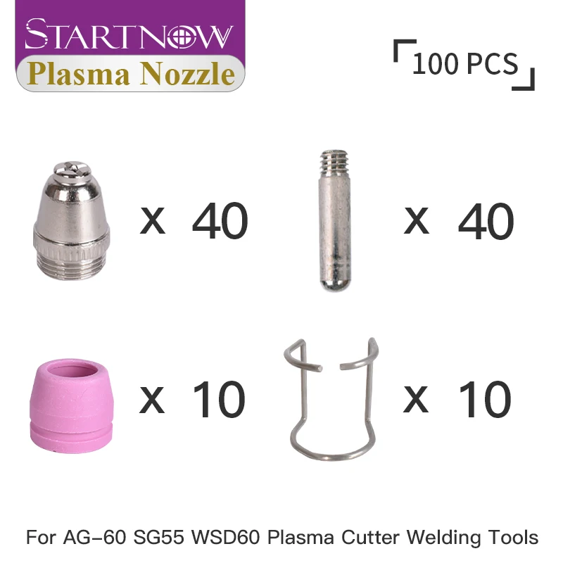 Startnow AG60 Plasma Welding Nozzle 100PCS Consumables kit For SG55 WSD60 Torch with Pilot Arc Function Handheld Cutting Parts