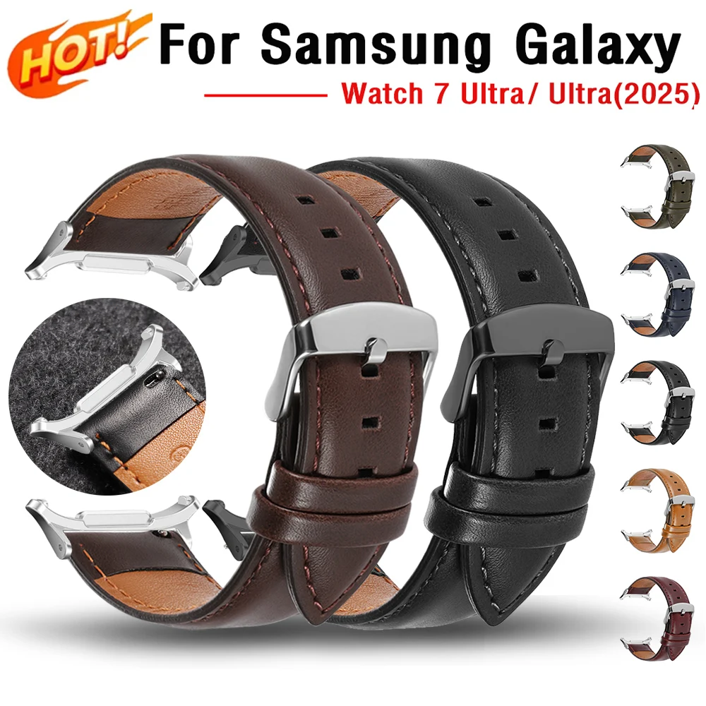 

Cowhide Watch Band for Samsung Galaxy Watch Ultra 47mm No Gap Strap for Galaxy Watch 7 47mm for Men Women Soft Busines Bracelet