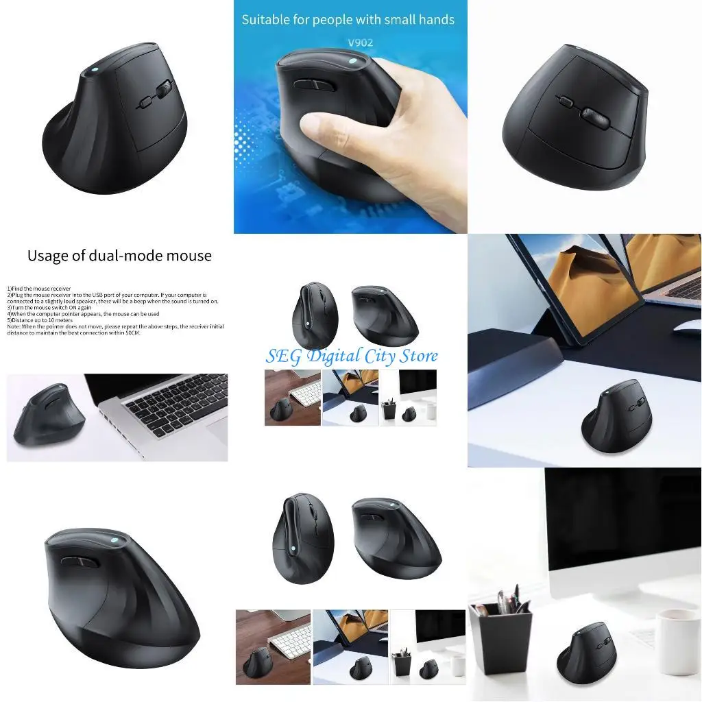 

U75B V902 Vertical Mouse 2.4Ghz Wireless Ergonomic Comfort,4800DPI Adjustable Control for Right Handed PC and Laptop Users