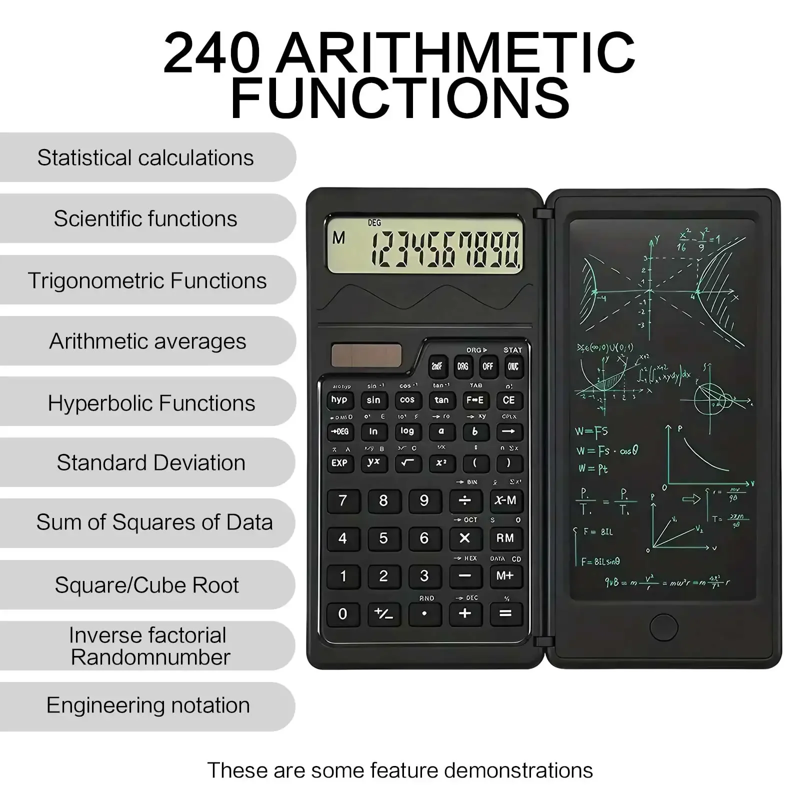 STONEGO Smart Folding Portable Scientific Function Calculator with Solar Charging Support, One Touch Zero with Handwriting Pad