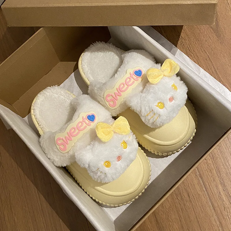

Зимние милые парные мужские и женские хлопковые тапочки Hellokitty для отдыха Sanrio для девочек, теплые плюшевые тапочки на мягкой подошве со съемной хлопковой тапочкой