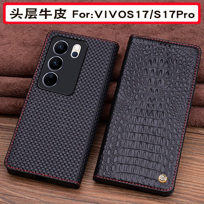 

Hot Sales Luxury Genuine Leather Wallet Cover Business Phone Cases For Vivo S17 Pro Cover Credit Card Money Slot Holste Case