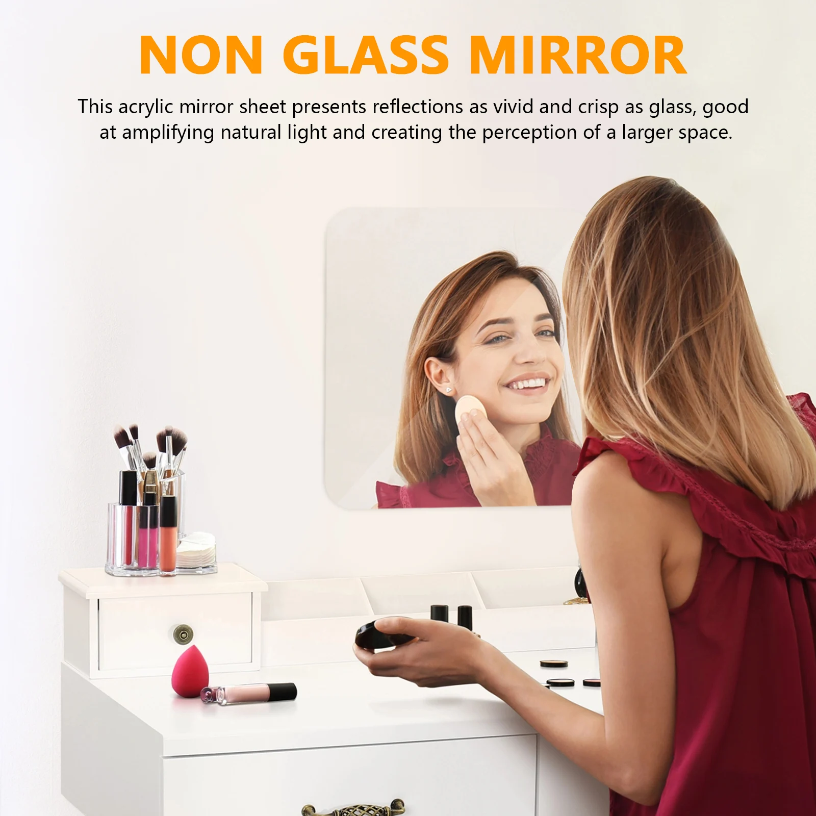 

Soft Mirror Acrylic Wall Mounted Unbreakable Square Frameless Home Decoration Adhesive Surface Stick On Bathroom Grouting Safety