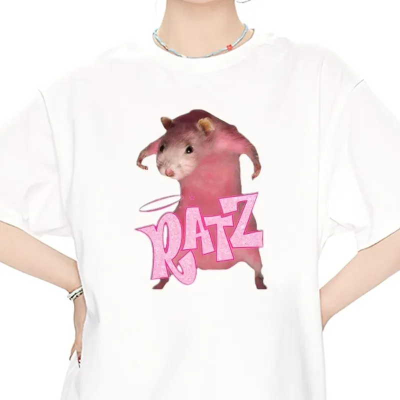 

Funny RATZ Pink Mouse T Shirt Women Couple Combination Clothes Short Sleeve Collar Fashion Man Cotton