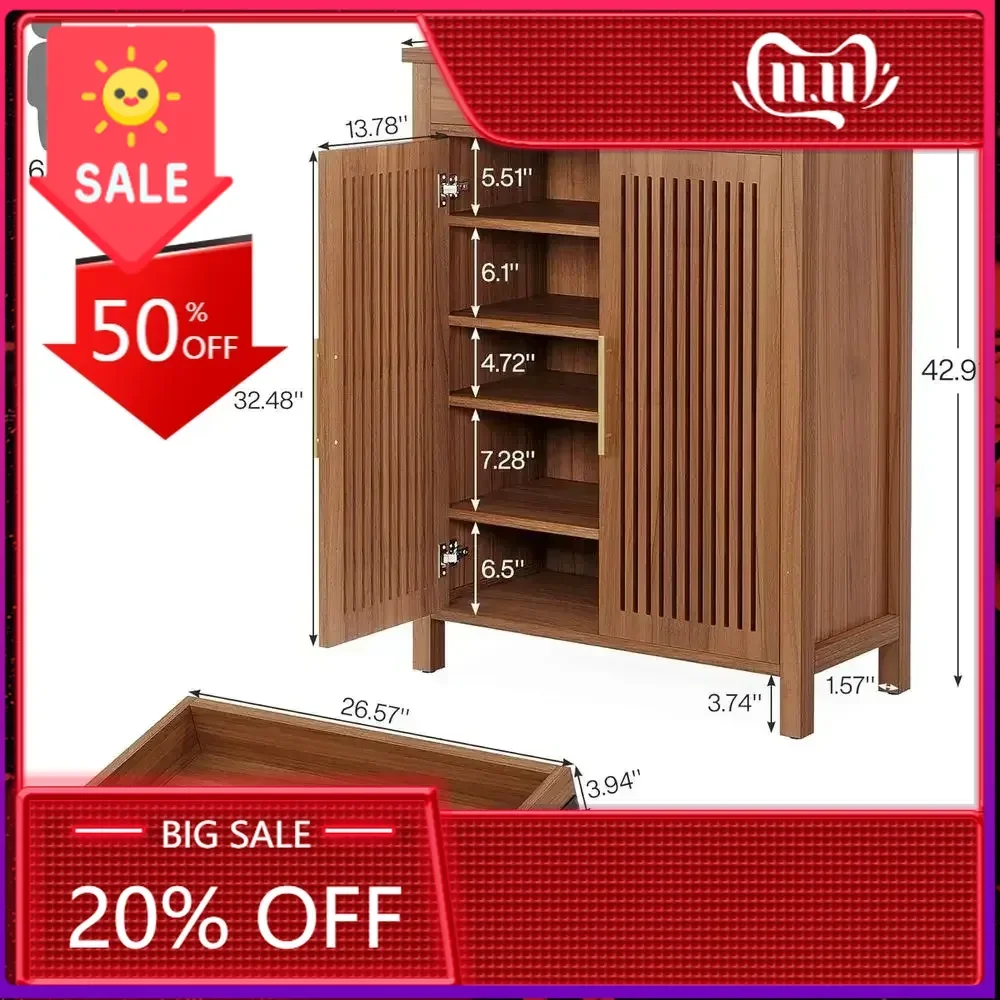 

Бестселлер: 5-уровневая регулируемая деревянная полка для обуви с жалюзийными дверцами для прихожей, коридора и гардеробной, коричневая