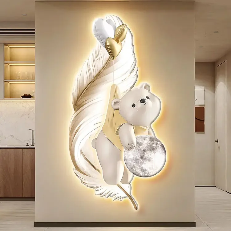 New Vitality Bear Living Room Decorative Painting Led Light Atmosphere Lamp Painting Modern Bedroom Bed Hanging Painting