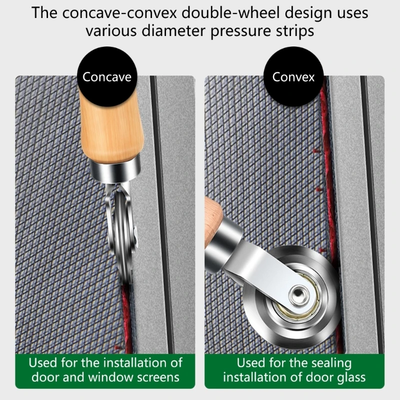 

97QC Heavy Duty Screen Installation Tool Wooden Handle Spline Roller Rubber Hook For Insect Meshes Replacement And Repair