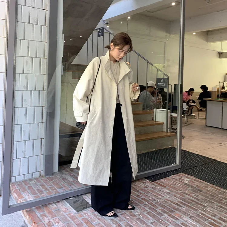 

Korean Casual Stand-up Collar Single-breasted Trench Coat Long Coat Women's 2024 Autumn New Long Coat Women