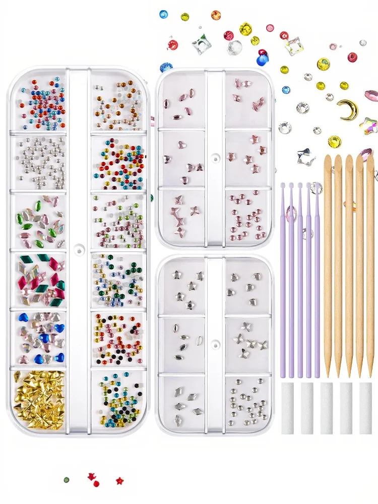 1 ensemble de pierres précieuses dentaires en cristal et diamant, ornement rond en forme de cœur, outils de bricolage, diverses formes, couleur, bijoux pour prothèse dentaire