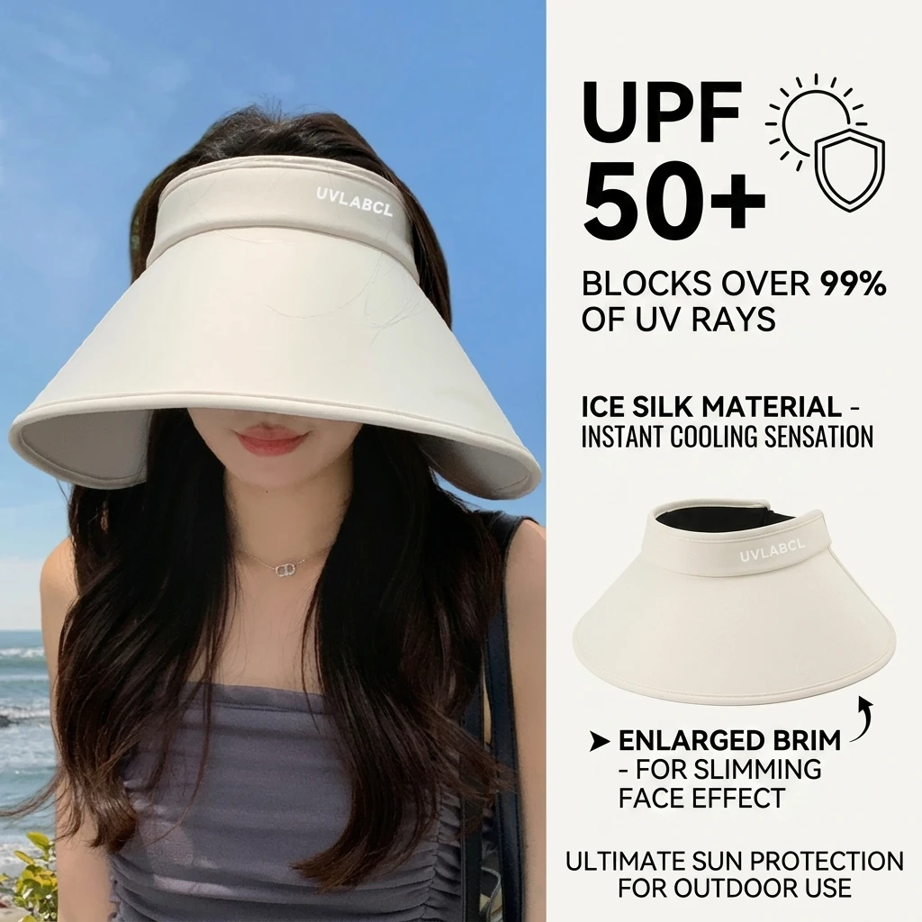 Wide Brim Sun Hat Korean Design Women Sun Hat Ice Silk Material UV Protect Summer Outdoor Wide Brim Hat for Cycling and Travel
