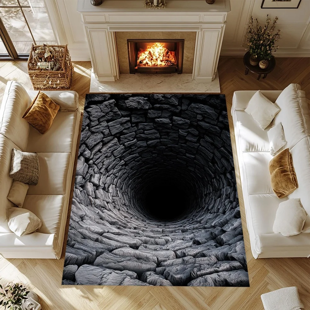 Stone Vortex Hole 3D Optical Illusion graphics carpet living room coffee table area sunroom Non Slip floor mat Gift