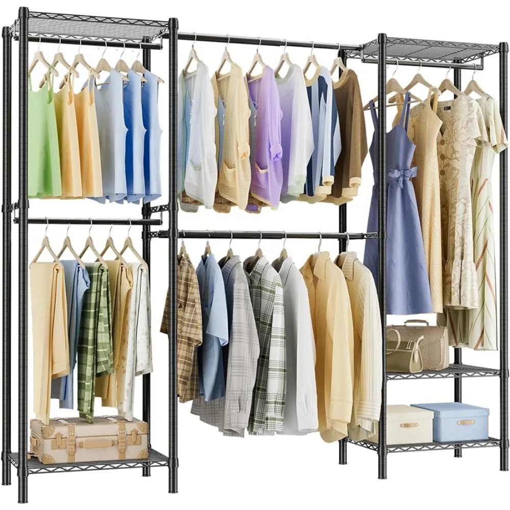 

Garment Rack 5 Tiers Heavy Duty Clothes Rack Portable Closet With 5 Hanging Rods Dress Hanger 15.7"W X 69.7-90"L X 78"H Racks