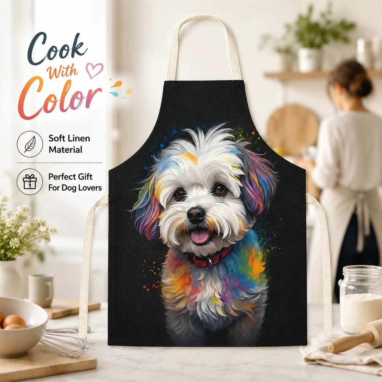 Grembiule artistico in lino se - Home Cooking For Dogs recensione e prezzo