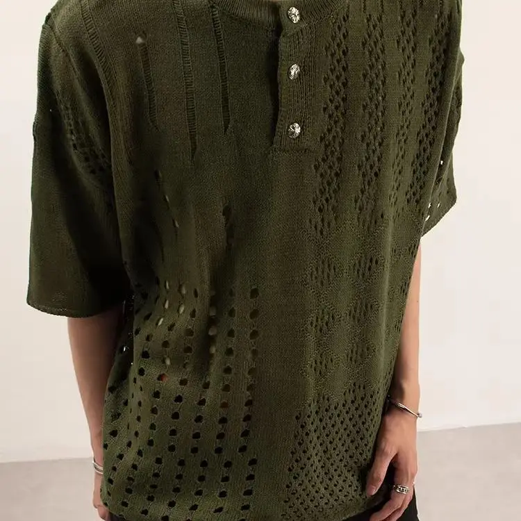 New Retro Hollow Knitted Short Sleeved Men's Summer Loose Casual Versatile Sweater