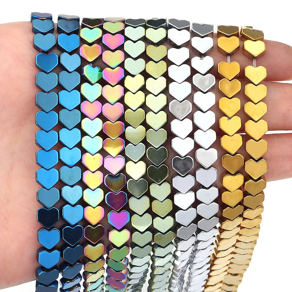 JOYAGIFT Colorful Hematite Heart Stone Beads for Making Jewelry Vacuum Plating Healing Chakra Gemstone 15Inch Strand