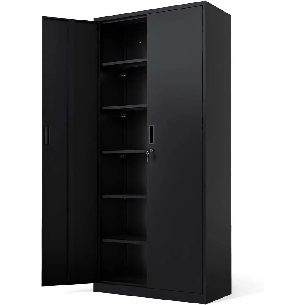Metal Garage Storage Cabinet with 2 Doand 5 Adjustable Shelves, 71" Tall Steel Lockable ile Cabinet, Locking Tool Cabior Home Oi