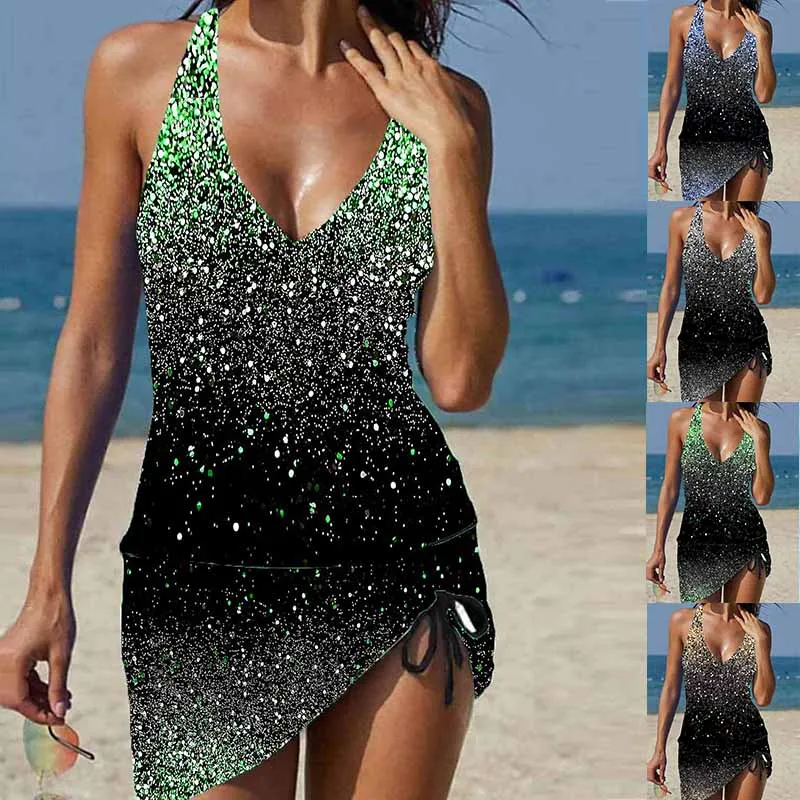 

2023 Women's Printed Beach Swimwear Off Shoulder Sexy Bikini Swimwear Summer Tankini Swimwear Tankiny Two Piece Beach Suit