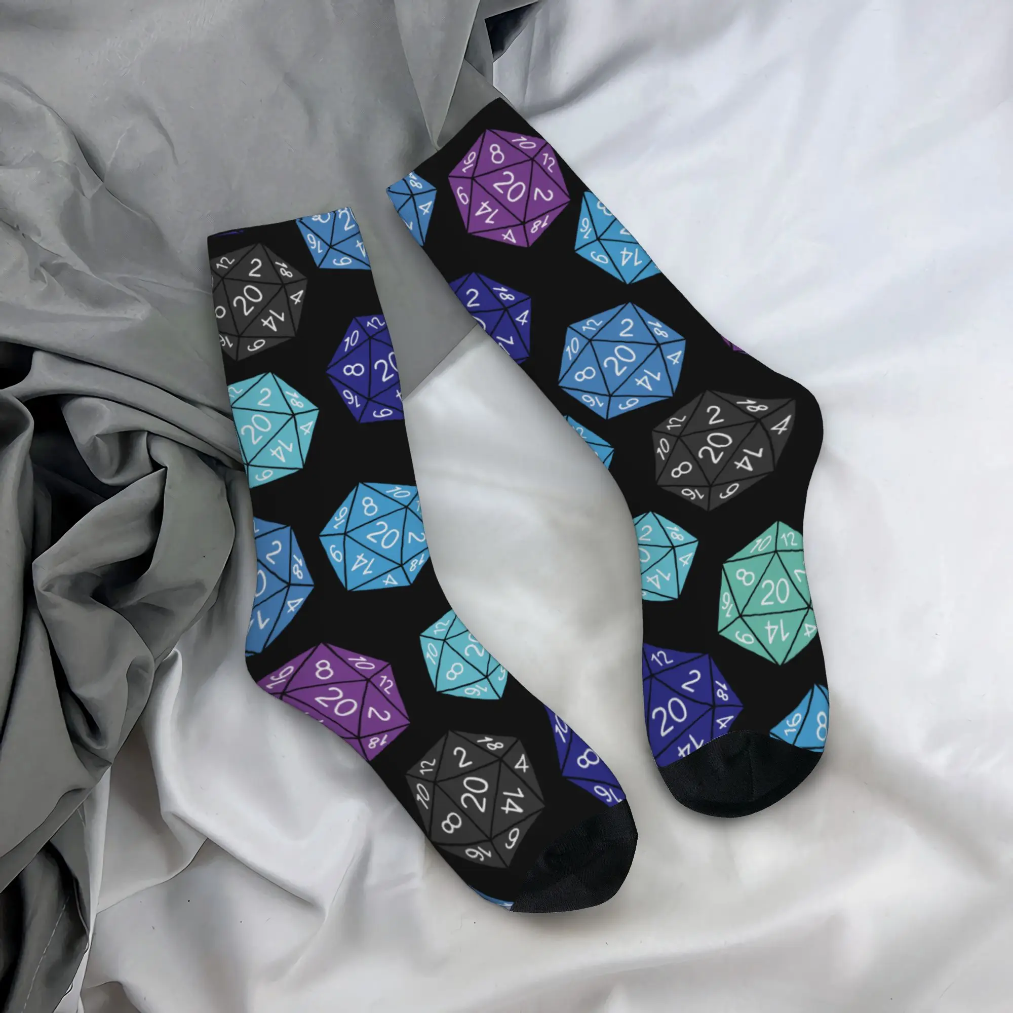 Autumn Winter Colorful Unisex 20 Sided Dice DND Games Socks  Non-slip Soccer Socks