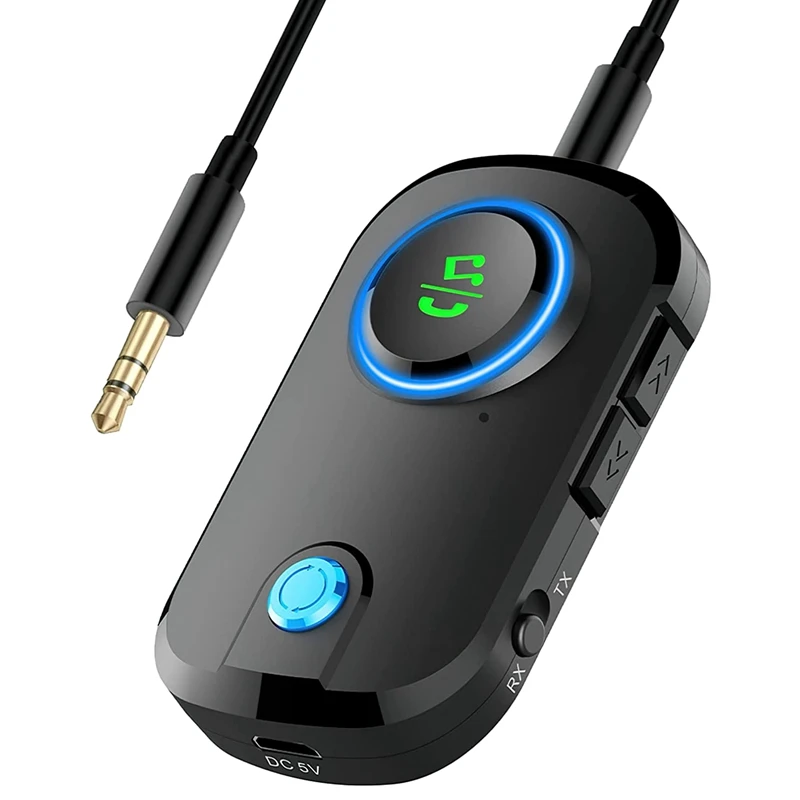 Receptor transmissor bluetooth com microfone, adaptador de áudio aux sem fio bluetooth 5.0 3.5mm baixa latência