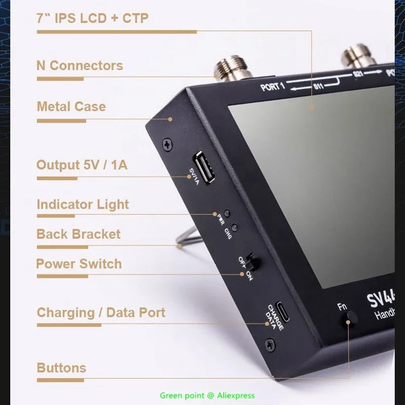 7-дюймовый IPS большой экран SV4401A Ручные векторные сетевые анализаторы 50 кГц-4,4 ГГц HF VHF UHF VNA Комплекты тестеров 100 дБ Dynamic NanoVNA