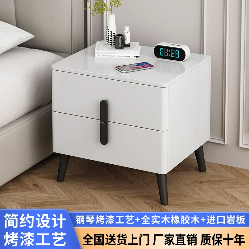 

All solid wood light luxury rock slab bedside table master bedroom locker storage cabinet paint cabinet simple modern creative b